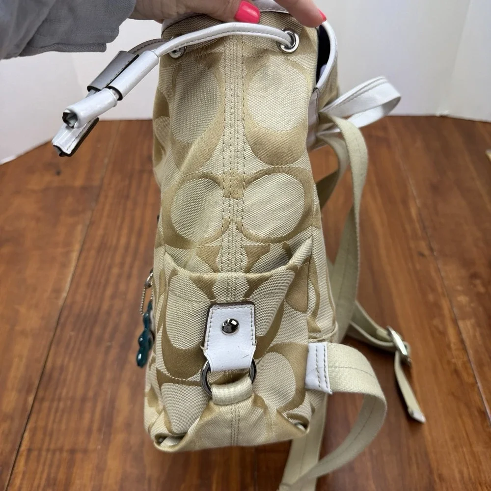 Coach Tan Canvas Backpack with Leather White Trim- Kyra Daisy Signature